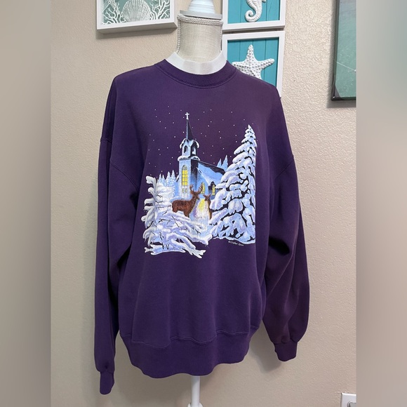 Vintage Gopher Sport Sweatshirt Church Snow Deer Crewneck Pullover Women's XL - Picture 2 of 14